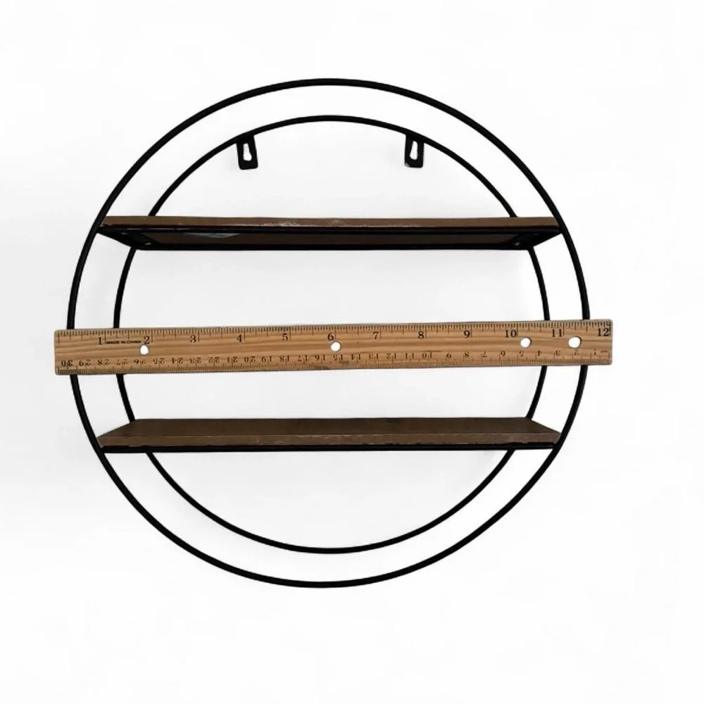 Round Black and Brown Wall Shelf
